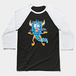 Halloween Fuzzy blue Cartoon Monster Baseball T-Shirt